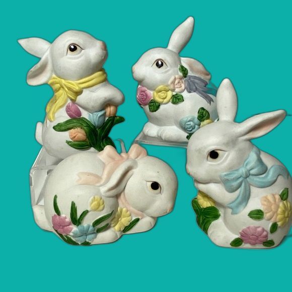EASTER Fitz/Floyd OCI Omnibus Set 4 Bunny Collection Porcelain Figurines Taiwan - Picture 4 of 11
